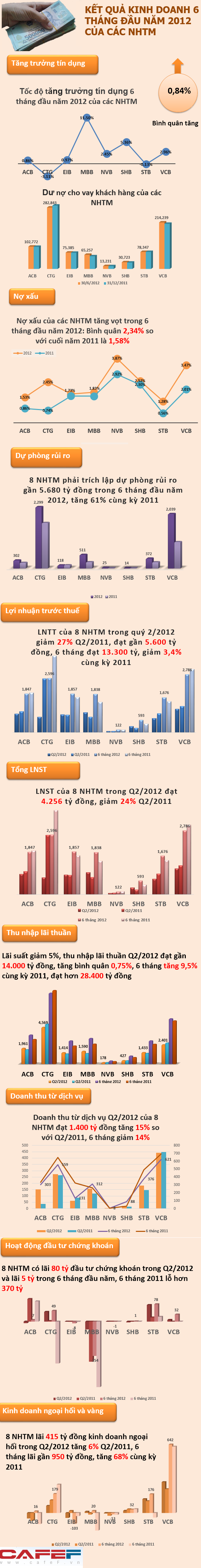 [Infographic] Toàn cảnh kết quả kinh doanh của 8 NHTM niêm yết 6 tháng đầu năm 2012 (1)