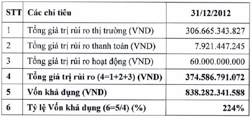 VCBS: Tỷ lệ an toàn vốn 31/12/2012 đạt 224% (1)