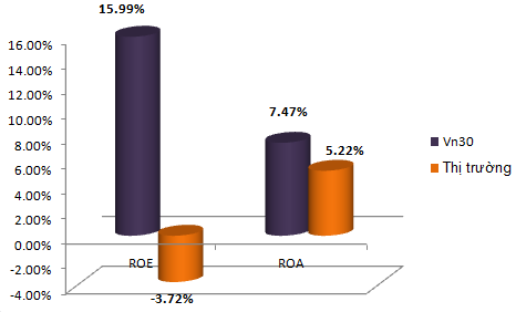 ROE của các cổ phiếu VN30 đạt gần 16%, toàn thị trường âm 3,75% (1)