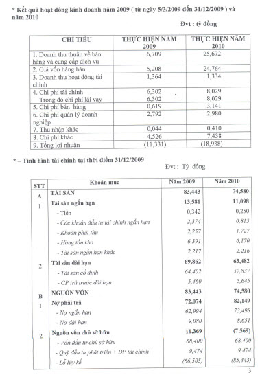 Bông Bạch Tuyết: Lỗ 18,94 tỷ đồng năm 2010, âm vốn chủ sở hữu (1)