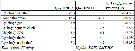 CMT: Quý I/2012 lỗ ròng 2,3 tỷ đồng (1)