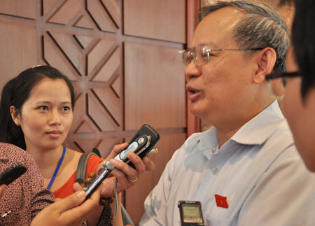  Ông Đinh Xuân Thảo trả lời báo chí bên hành lang Quốc hội sáng nay 28/5. 