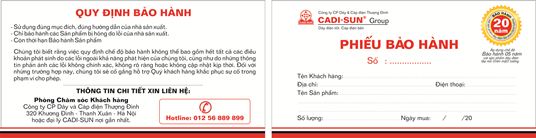 CADI-SUN bảo hành sản phẩm dây dân dụng 20 năm (1)