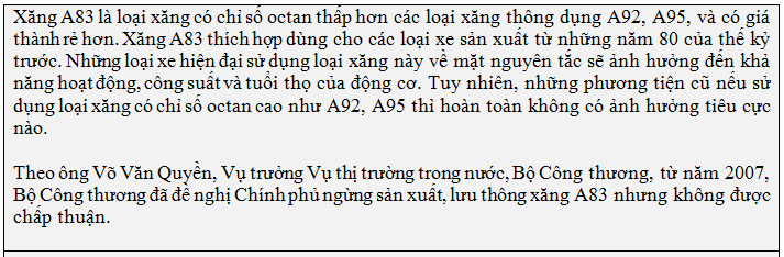 Bộ Công thương và Bộ KH&CN kiến nghị Chính phủ cấm lưu hành xăng A83 (1)