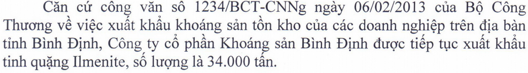 Đến lượt BMC được tiếp tục xuất khẩu tinh quặng Ilmenite tồn kho (1)