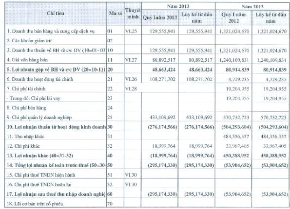 QCC, DRL: Báo lỗ quý I/2013 (1)