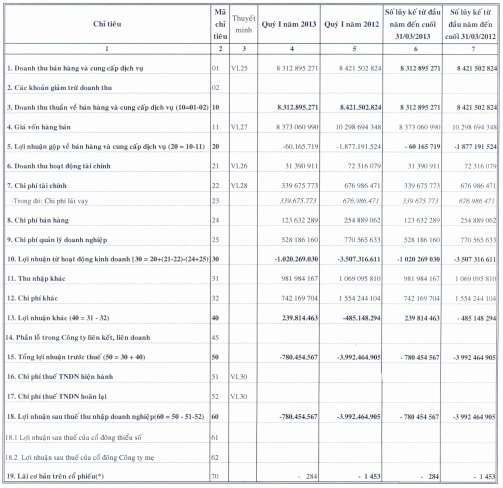 DAC, HHL lỗ quý I/2013 (1)
