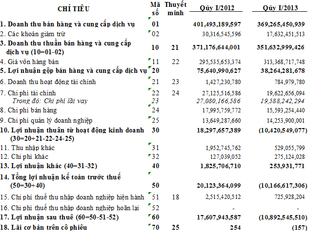 HOM: Quý I/2013 lỗ gần 11 tỷ đồng (1)