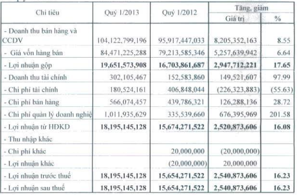 LCS, HHS: KQKD quý I/2013 (1)