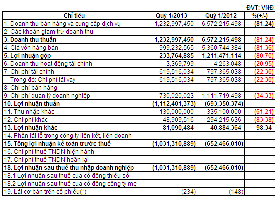 CTM, MMC: Báo lỗ quý I/2013 (1)