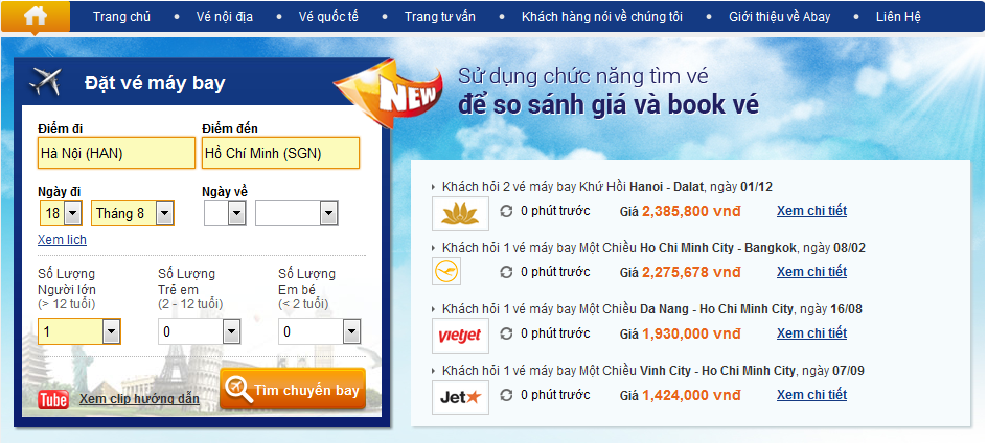Dễ dàng mua vé máy bay trực tuyến với dịch vụ của Abay.vn và thanh toán qua SohaPay (2)