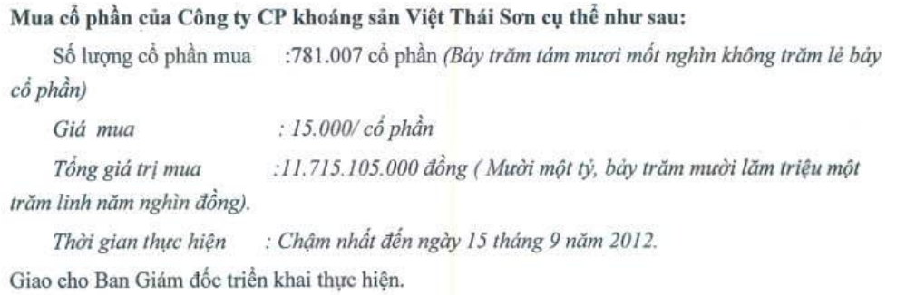 DHM: Mua lại 781.007 cổ phần Khoáng sản Việt Thái Sơn (1)