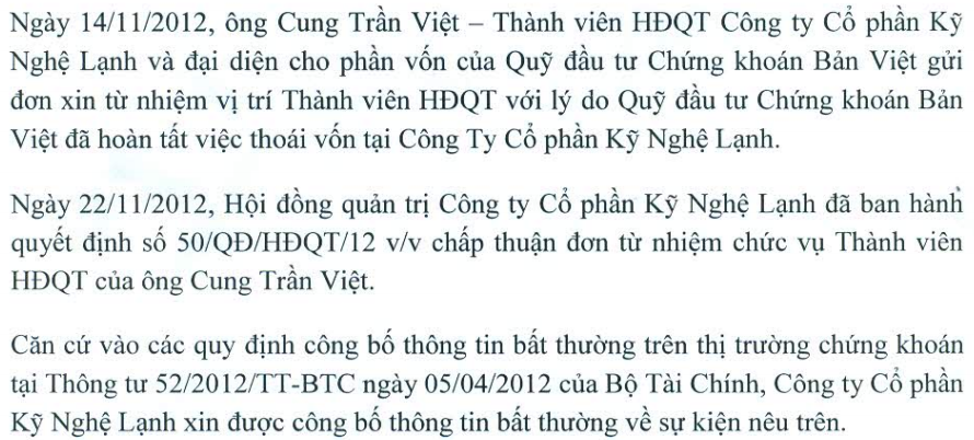 SRF: TV. HĐQT Cung Trần Việt từ nhiệm (1)