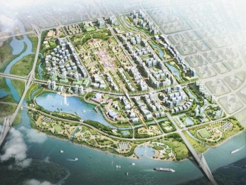 Phối cảnh khu trung tâm hành chính - chính trị thành phố Hải Phòng mới tại bờ Bắc sông Cấm.