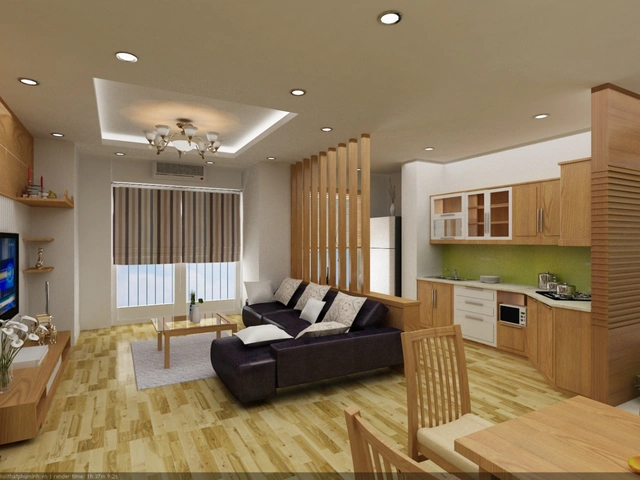 Cách thiết kế mở này khi vào nhà khách có thể nhìn thấy được phòng khách, bếp, bàn ăn. Chính vì vậy chủ nhân phải biết bố trí sao cho gọn gàng và hợp lý, màu sắc tương đồng với các khu vực khác trong căn hộ.
