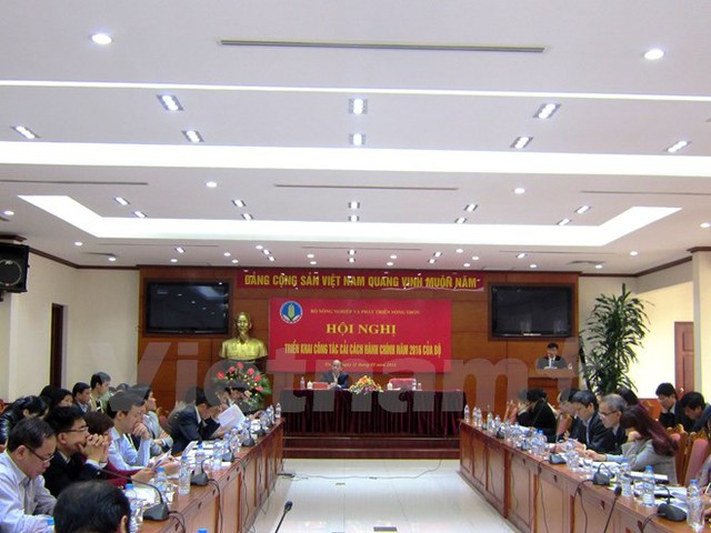 'Hội nghị triển khai công tác cải cách hành chính năm 2016 của Bộ Nông nghiệp và Phát triển nông thôn. (Ảnh: Thanh Tâm/Vietnam+)'