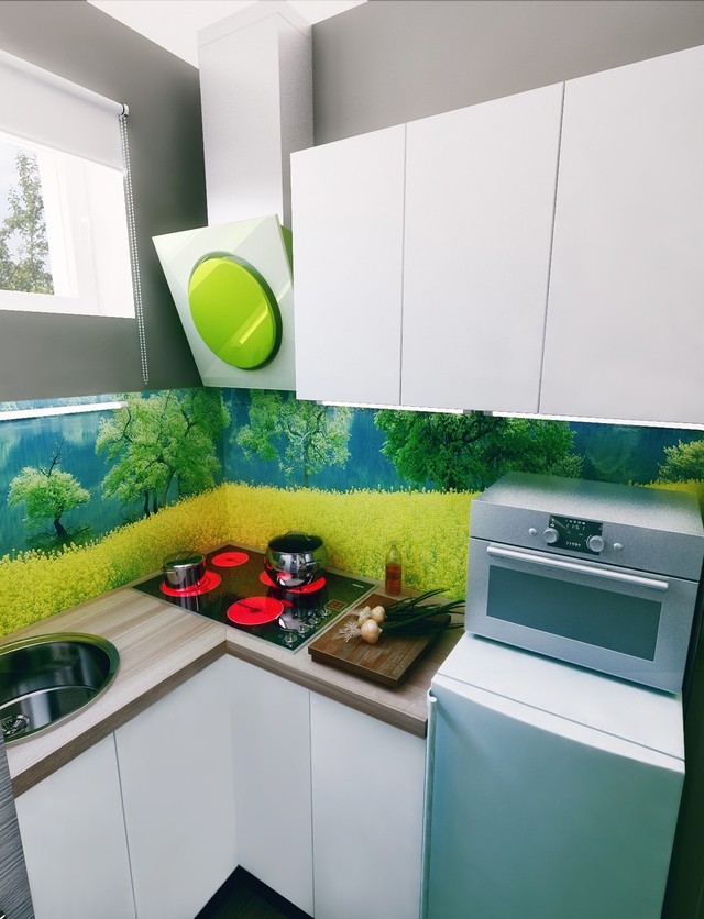 Phòng bếp tuy nhỏ nhưng được thiết kế vô cùng đẹp và thoáng nhờ cửa sổ lớn và đặc biệt không thiếu bất kỳ một thiết bị nào để phục vụ cho người nội trợ.