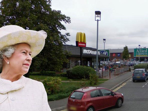 The Queen of England owns a retail park in Slough, which has a drive-thru McDonald's