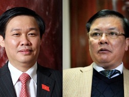 Bộ trưởng Tài chính Vương Đình Huệ (trái) và Tổng Kiểm toán Nhà nước Đinh Tiến Dũng (phải)