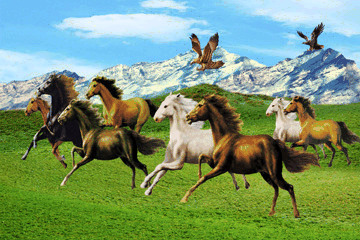 Ngựa xuất hiện trong tranh như là biểu tượng của sự mau chóng và thành đạt.