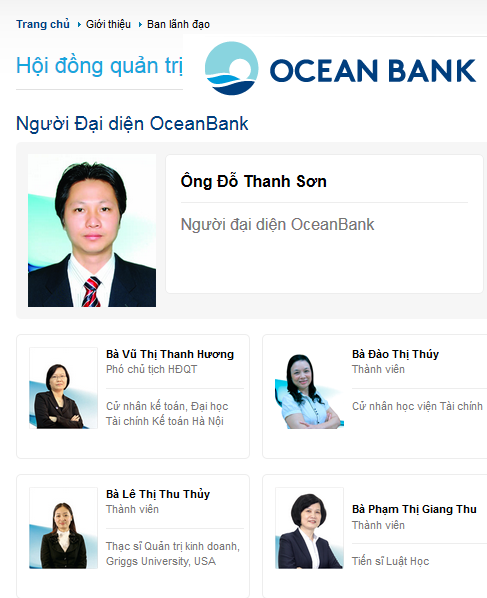 Hội đồng quản trị của OceanBank từ 3/4/2015 (nguồn Oceanbank)