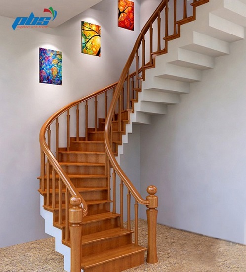 Những mẫu cầu thang gỗ đẹp dạng uốn tròn như thế này sẽ giúp bạn tiết kiệm không gian cho nhà nhỏ một cách đáng kể đấy.