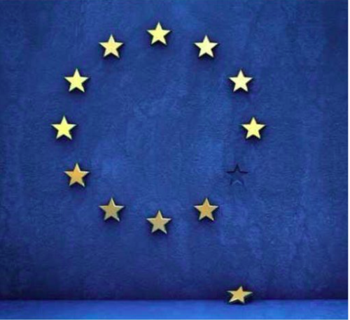 Lá cờ của EU không phải bị rụng mất một ngôi sao. Mà chỉ là ngôi sao ấy đã chọn lựa ra đi. Ảnh: Twitter NV.