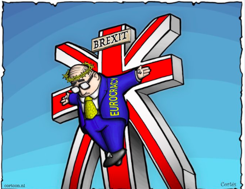 Biểu tượng của Liên minh châu Âu bị treo trên tam thánh giá. Ảnh: Cortes/Twitter NV